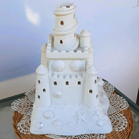 👉*VINTAGE* PARTYLITE SANDCASTLE TEALIGHT HOUSE ~RETIRED ~SEASHELLS OCEAN BEACH - Picture 3 of 7